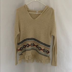 Cream Indie print long sleeve with hoodie